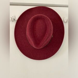 C.C Dark Red Fedora Hat with Wide Brim and Center Dent